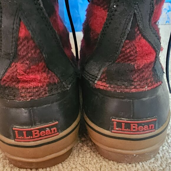 L.L. Bean Mens 10M Duck Boots Red & Black Plaid Wool & Rubber Winter Weatherproo main image 6